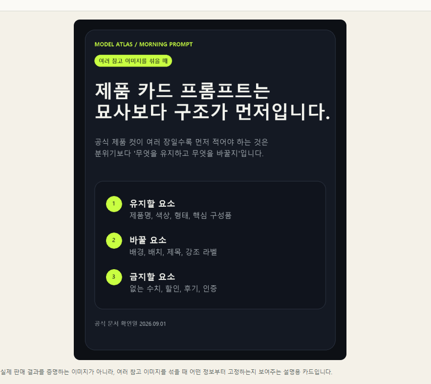 여러 참고 이미지를 섞은 제품 카드 예시
